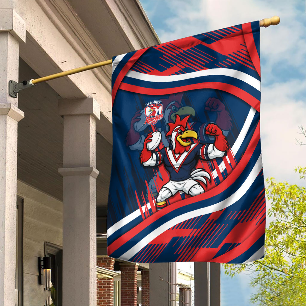 Roosters Rugby Mascot Garden Flag Fierce Athlete Graphic in Sports Style