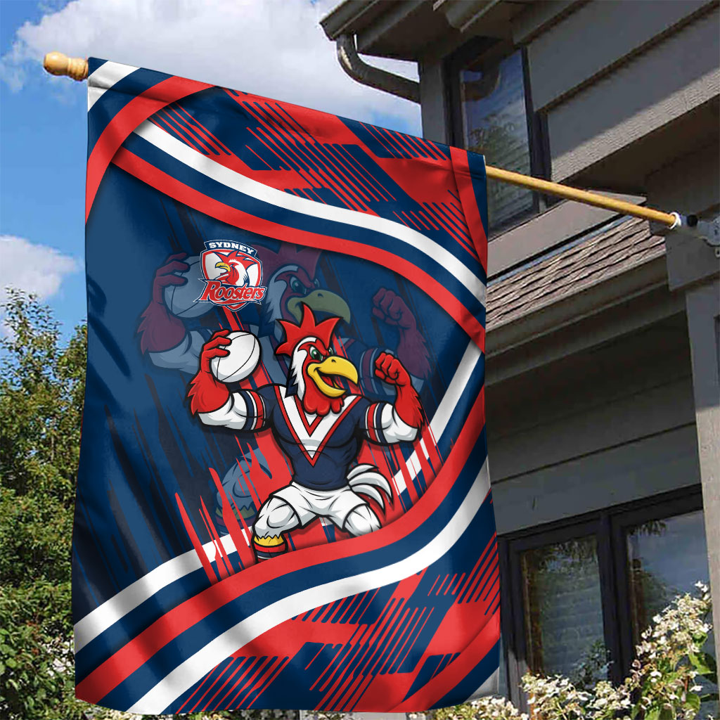 Roosters Rugby Mascot Garden Flag Fierce Athlete Graphic in Sports Style