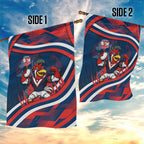 Roosters Rugby Mascot Garden Flag Fierce Athlete Graphic in Sports Style