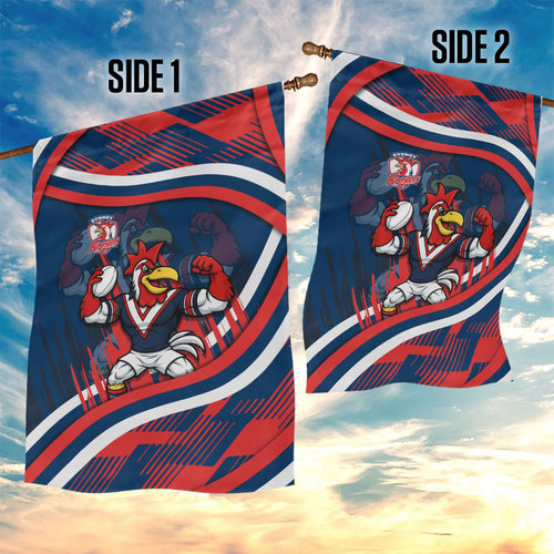 Roosters Rugby Mascot Garden Flag Fierce Athlete Graphic in Sports Style
