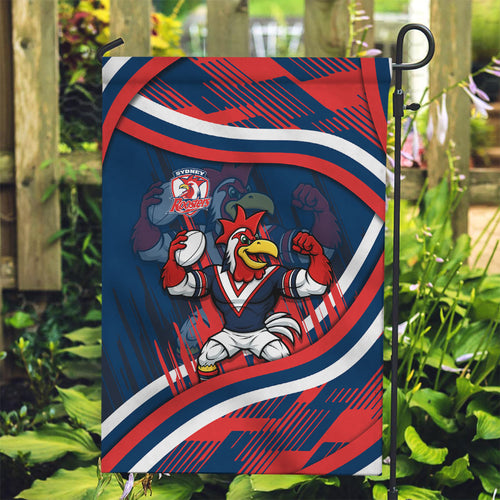 Roosters Rugby Mascot Garden Flag Fierce Athlete Graphic in Sports Style