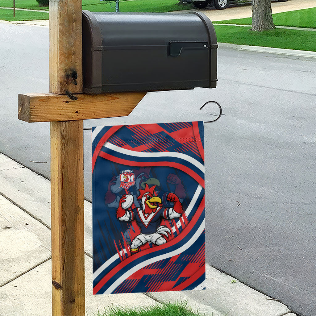 Roosters Rugby Mascot Garden Flag Fierce Athlete Graphic in Sports Style
