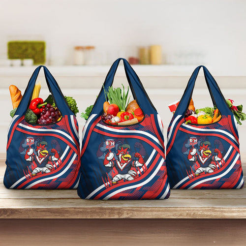 Roosters Rugby Mascot Grocery Bag Fierce Athlete Graphic in Sports Style