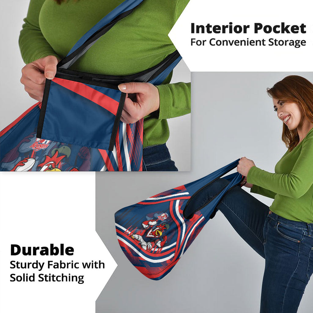 Roosters Rugby Mascot Grocery Bag Fierce Athlete Graphic in Sports Style