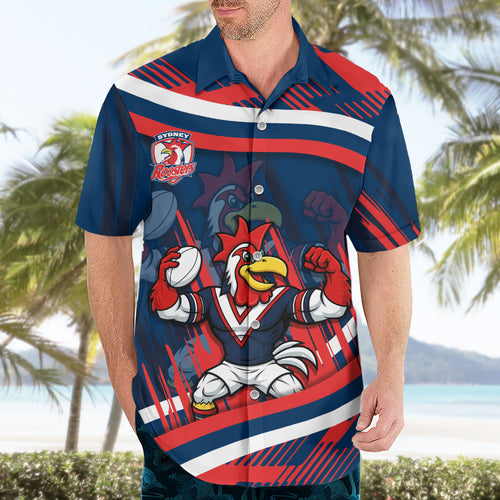 Roosters Rugby Mascot Hawaiian Shirt Fierce Athlete Graphic in Sports Style
