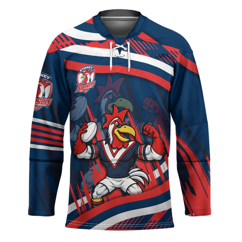 Roosters Rugby Mascot Hockey Jersey Fierce Athlete Graphic in Sports Style