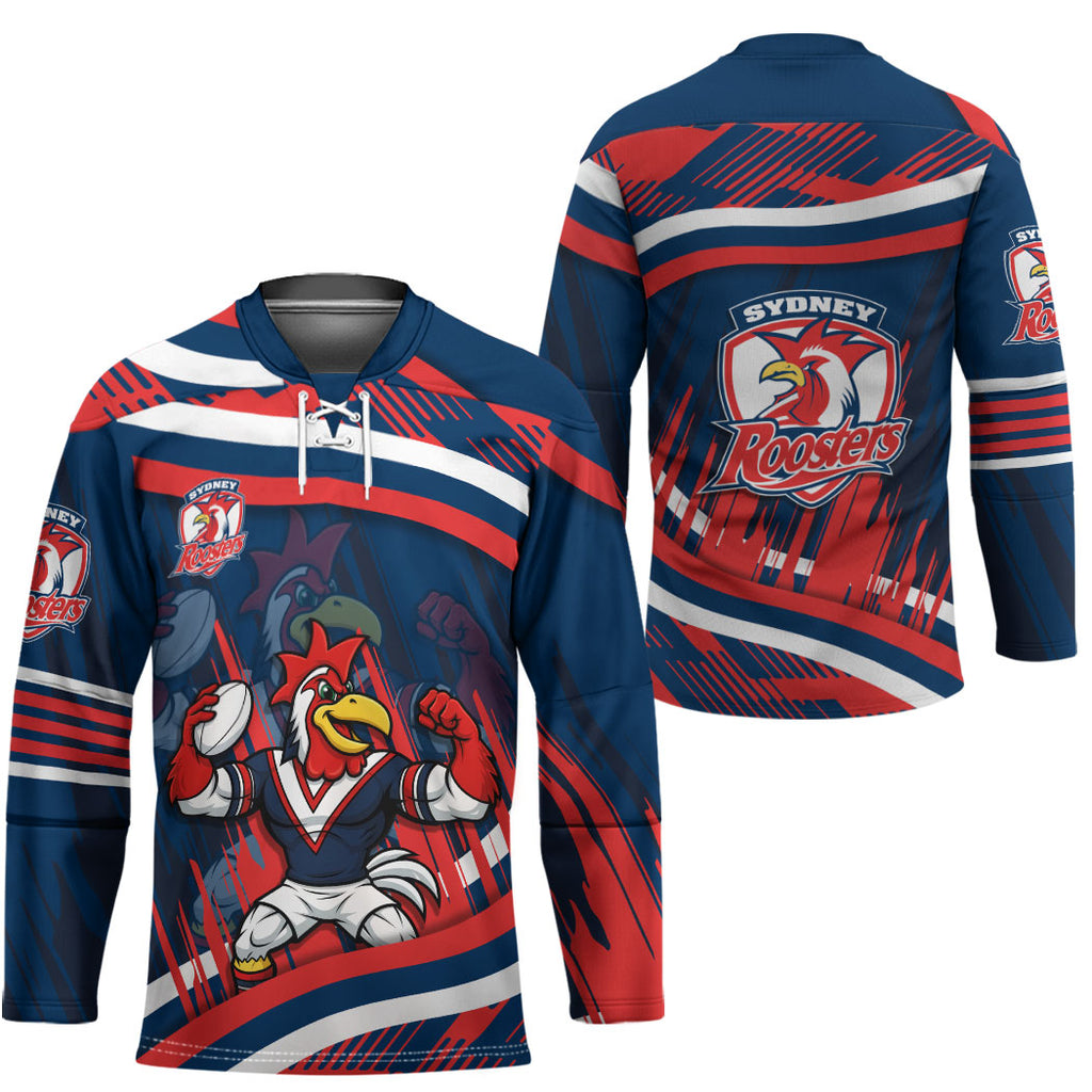 Roosters Rugby Mascot Hockey Jersey Fierce Athlete Graphic in Sports Style