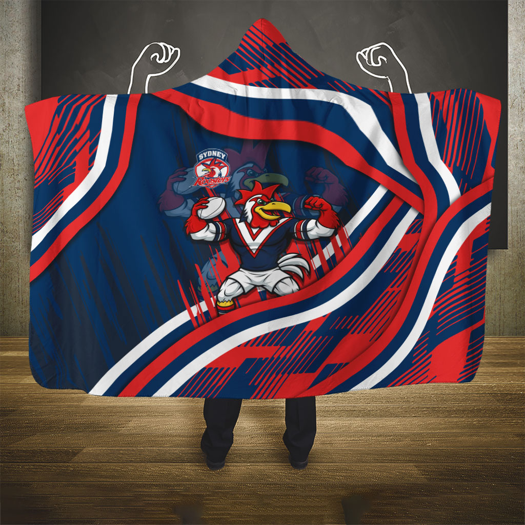 Roosters Rugby Mascot Hooded Blanket Fierce Athlete Graphic in Sports Style