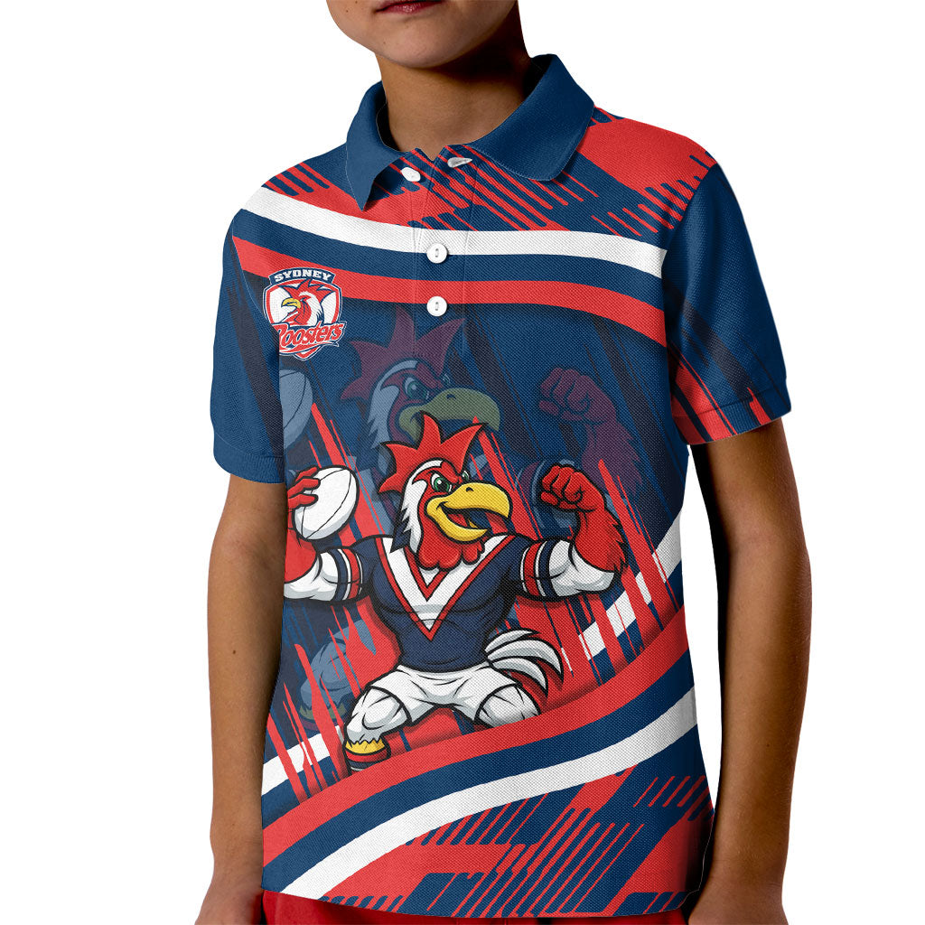 Roosters Rugby Mascot Kid Polo Shirt Fierce Athlete Graphic in Sports Style