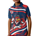 Roosters Rugby Mascot Kid Polo Shirt Fierce Athlete Graphic in Sports Style