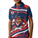 Roosters Rugby Mascot Kid Polo Shirt Fierce Athlete Graphic in Sports Style