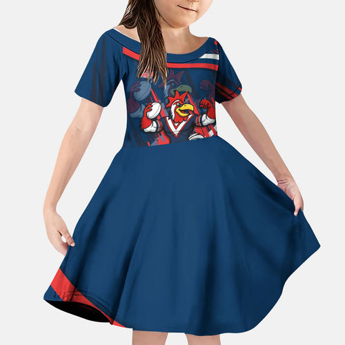 Roosters Rugby Mascot Kid Short Sleeve Dress Fierce Athlete Graphic in Sports Style