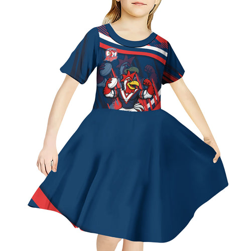 Roosters Rugby Mascot Kid Short Sleeve Dress Fierce Athlete Graphic in Sports Style