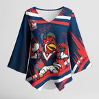 Roosters Rugby Mascot Kimono Sleeve Blouse Fierce Athlete Graphic in Sports Style