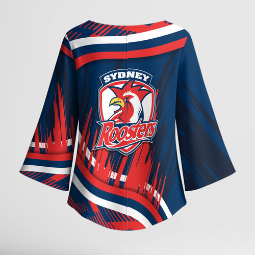Roosters Rugby Mascot Kimono Sleeve Blouse Fierce Athlete Graphic in Sports Style