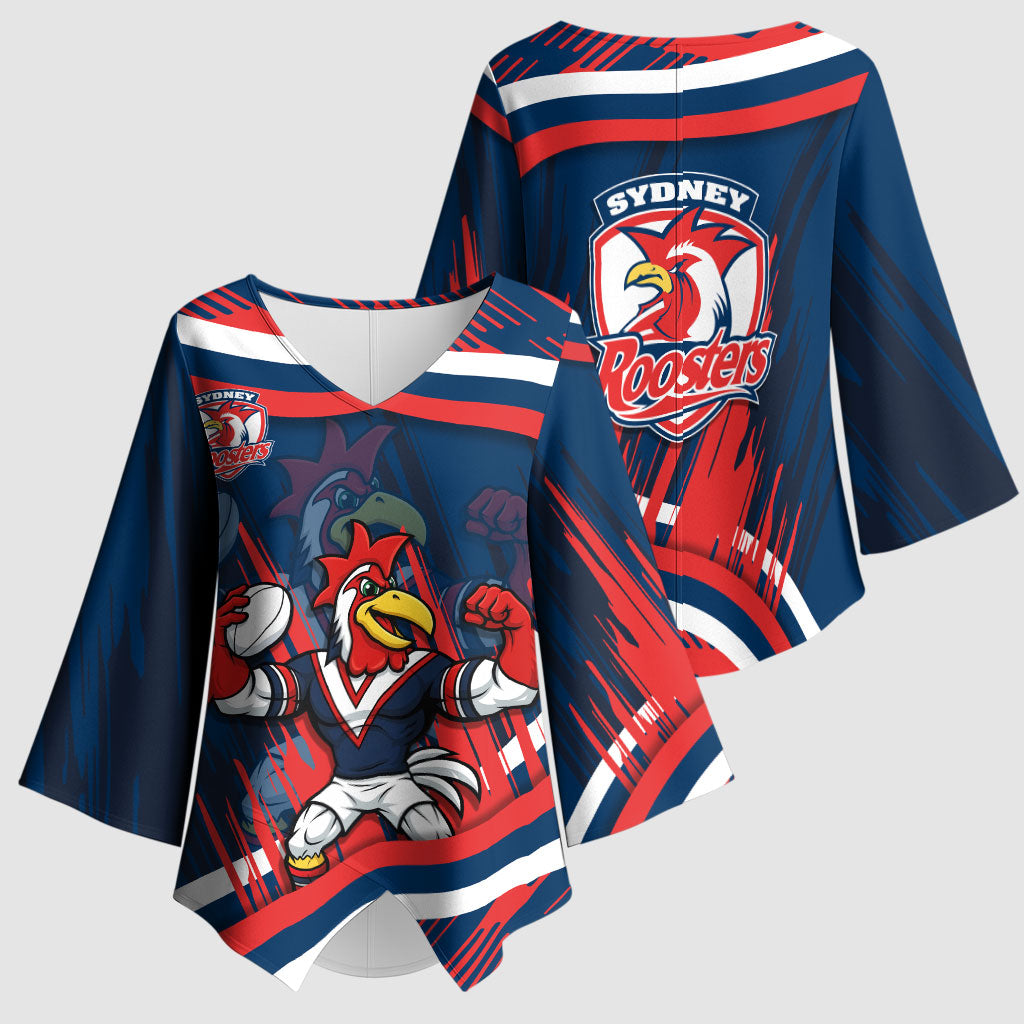 Roosters Rugby Mascot Kimono Sleeve Blouse Fierce Athlete Graphic in Sports Style