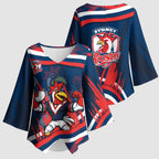 Roosters Rugby Mascot Kimono Sleeve Blouse Fierce Athlete Graphic in Sports Style