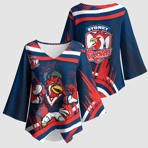 Roosters Rugby Mascot Kimono Sleeve Blouse Fierce Athlete Graphic in Sports Style