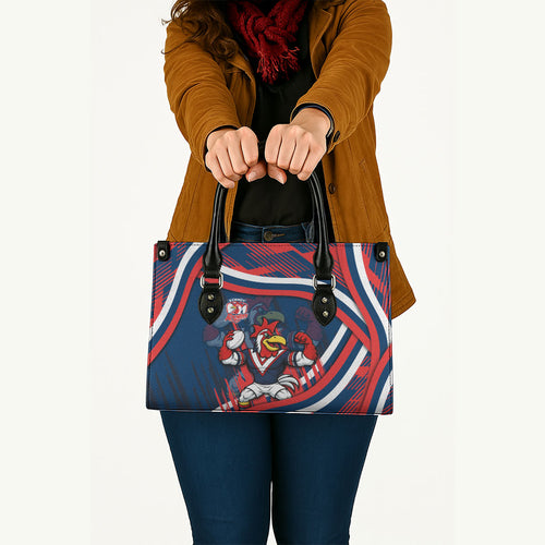 Roosters Rugby Mascot Leather Bag Fierce Athlete Graphic in Sports Style