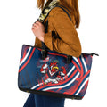 Roosters Rugby Mascot Leather Tote Bag Fierce Athlete Graphic in Sports Style