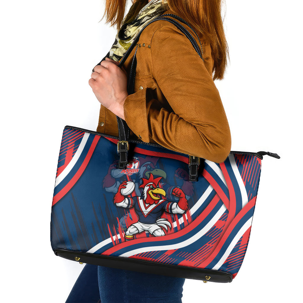 Roosters Rugby Mascot Leather Tote Bag Fierce Athlete Graphic in Sports Style