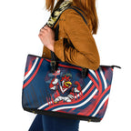 Roosters Rugby Mascot Leather Tote Bag Fierce Athlete Graphic in Sports Style