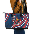 Roosters Rugby Mascot Leather Tote Bag Fierce Athlete Graphic in Sports Style