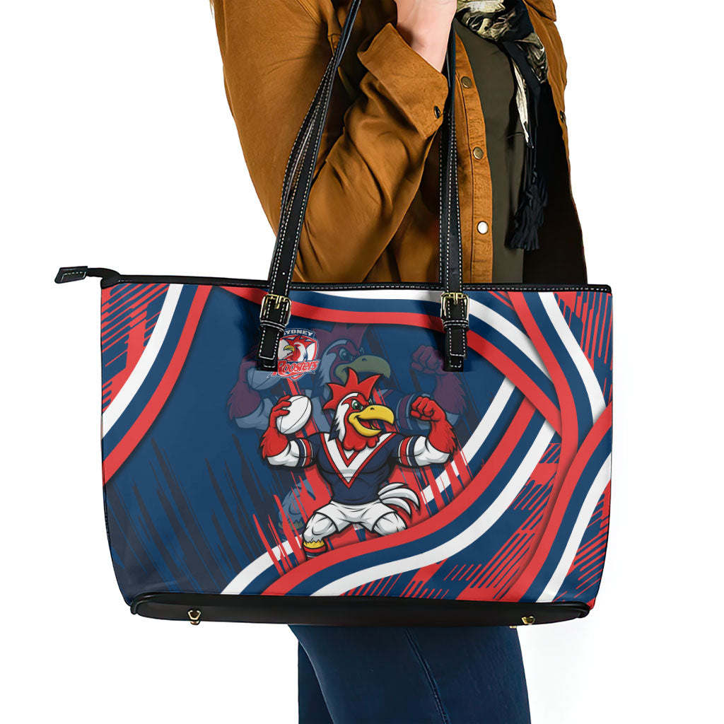 Roosters Rugby Mascot Leather Tote Bag Fierce Athlete Graphic in Sports Style