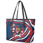 Roosters Rugby Mascot Leather Tote Bag Fierce Athlete Graphic in Sports Style