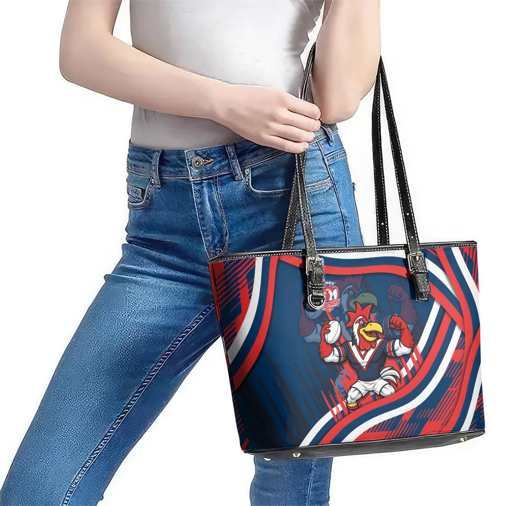 Roosters Rugby Mascot Leather Tote Bag Fierce Athlete Graphic in Sports Style