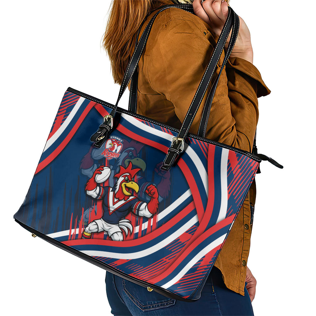 Roosters Rugby Mascot Leather Tote Bag Fierce Athlete Graphic in Sports Style