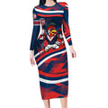 Roosters Rugby Mascot Long Sleeve Bodycon Dress Fierce Athlete Graphic in Sports Style