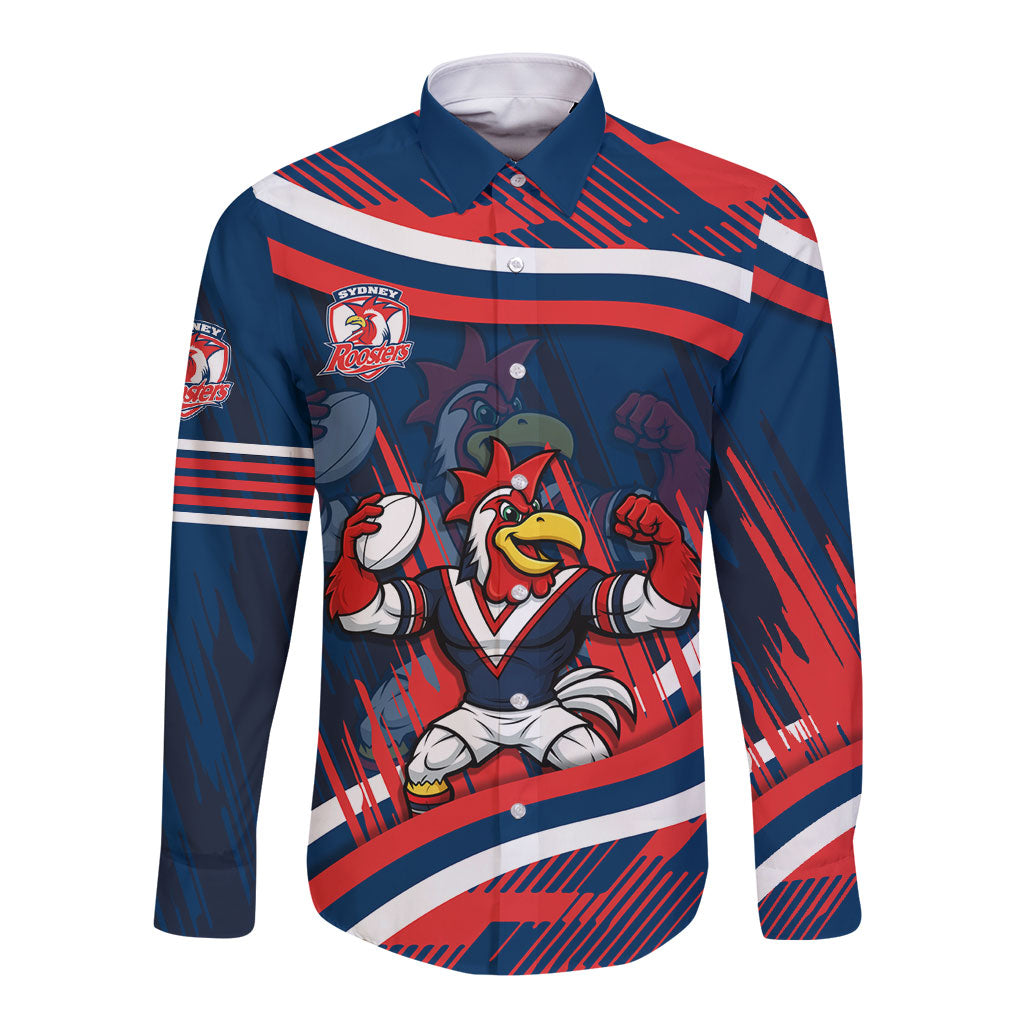 Roosters Rugby Mascot Long Sleeve Button Shirt Fierce Athlete Graphic in Sports Style