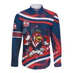 Roosters Rugby Mascot Long Sleeve Button Shirt Fierce Athlete Graphic in Sports Style