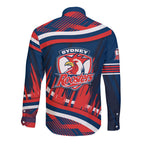 Roosters Rugby Mascot Long Sleeve Button Shirt Fierce Athlete Graphic in Sports Style