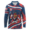 Roosters Rugby Mascot Long Sleeve Polo Shirt Fierce Athlete Graphic in Sports Style