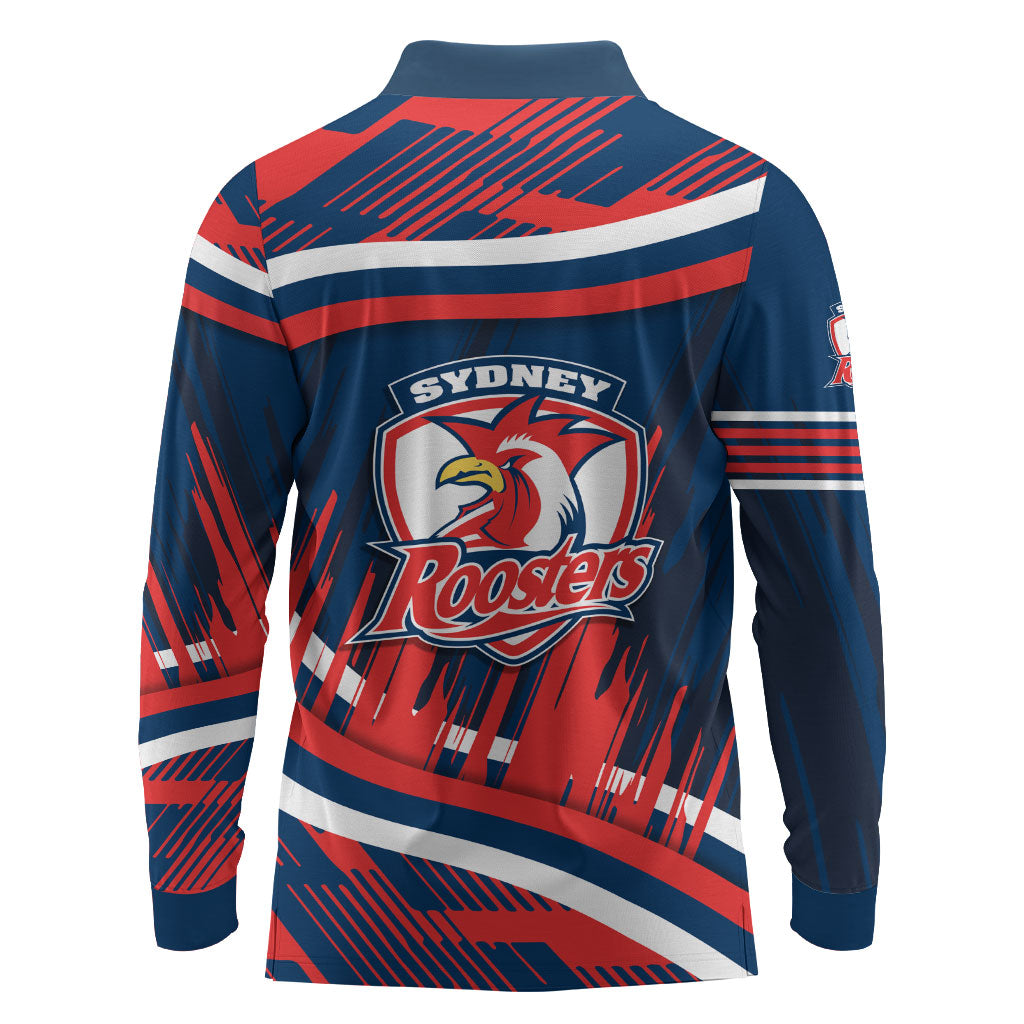 Roosters Rugby Mascot Long Sleeve Polo Shirt Fierce Athlete Graphic in Sports Style