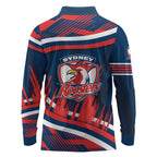 Roosters Rugby Mascot Long Sleeve Polo Shirt Fierce Athlete Graphic in Sports Style