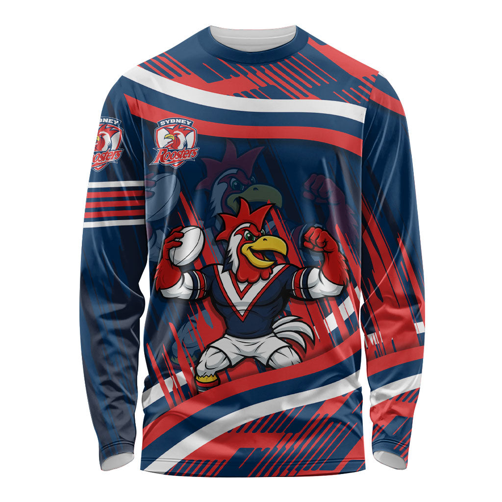 Roosters Rugby Mascot Long Sleeve Shirt Fierce Athlete Graphic in Sports Style