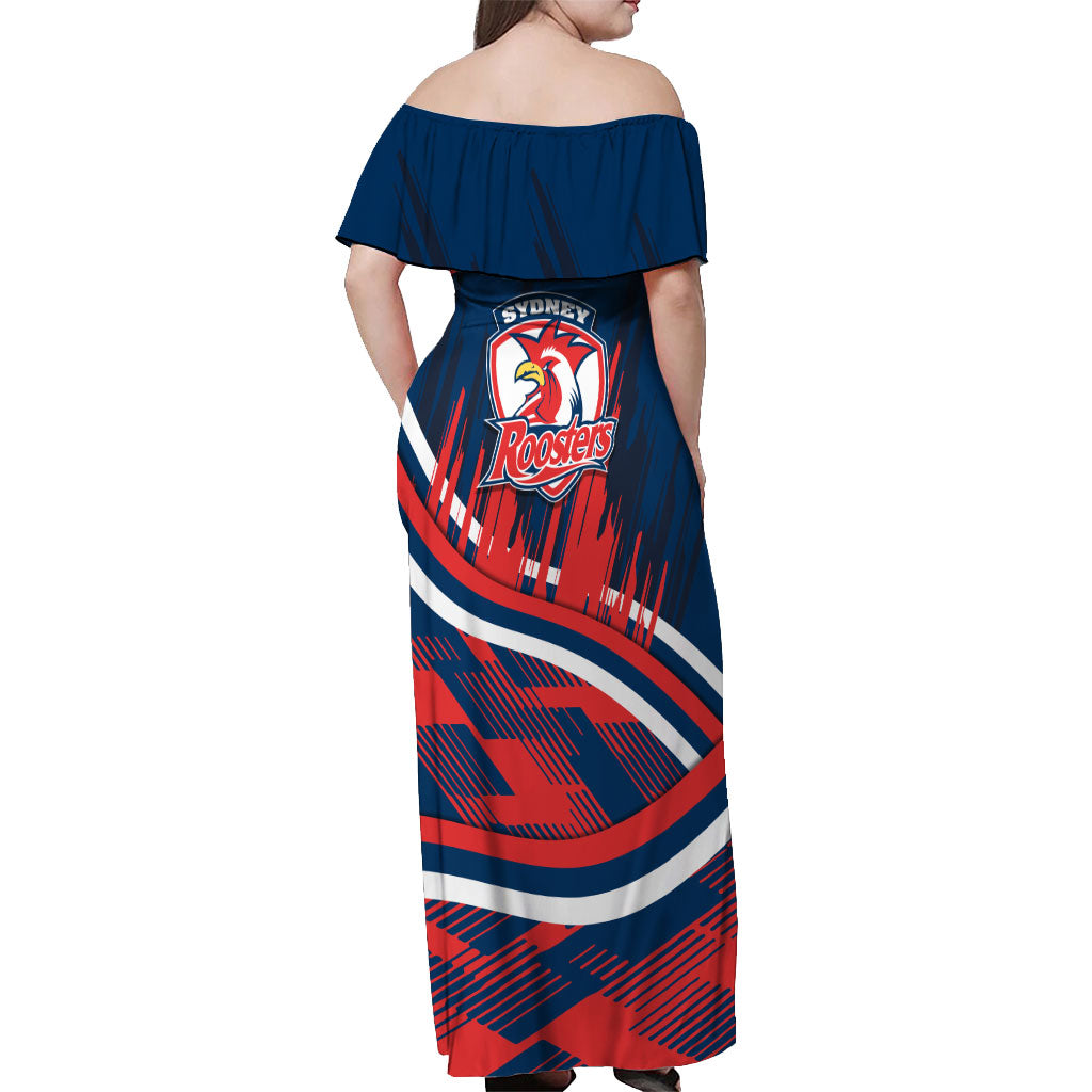 Roosters Rugby Mascot Off Shoulder Maxi Dress Fierce Athlete Graphic in Sports Style