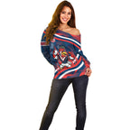 Roosters Rugby Mascot Off Shoulder Sweater Fierce Athlete Graphic in Sports Style