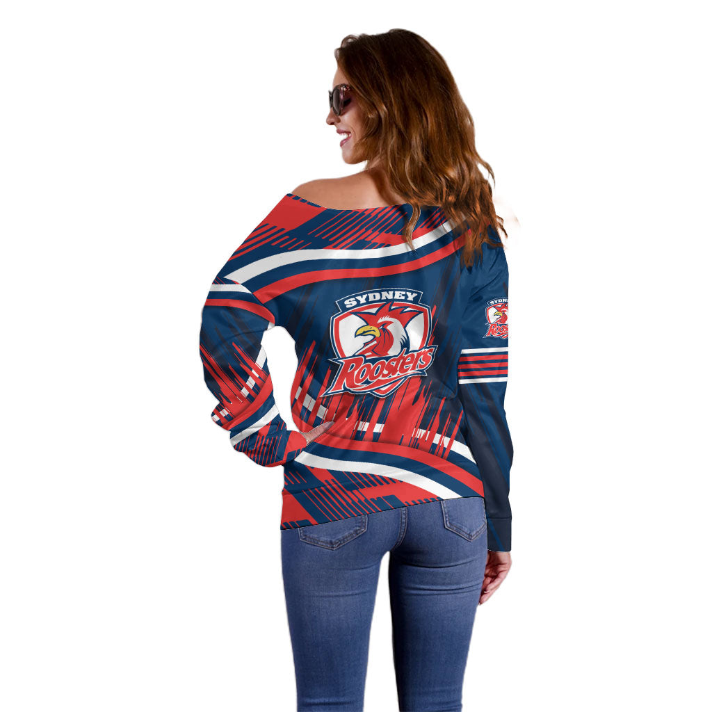 Roosters Rugby Mascot Off Shoulder Sweater Fierce Athlete Graphic in Sports Style