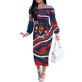 Roosters Rugby Mascot Off The Shoulder Long Sleeve Dress Fierce Athlete Graphic in Sports Style