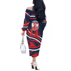 Roosters Rugby Mascot Off The Shoulder Long Sleeve Dress Fierce Athlete Graphic in Sports Style