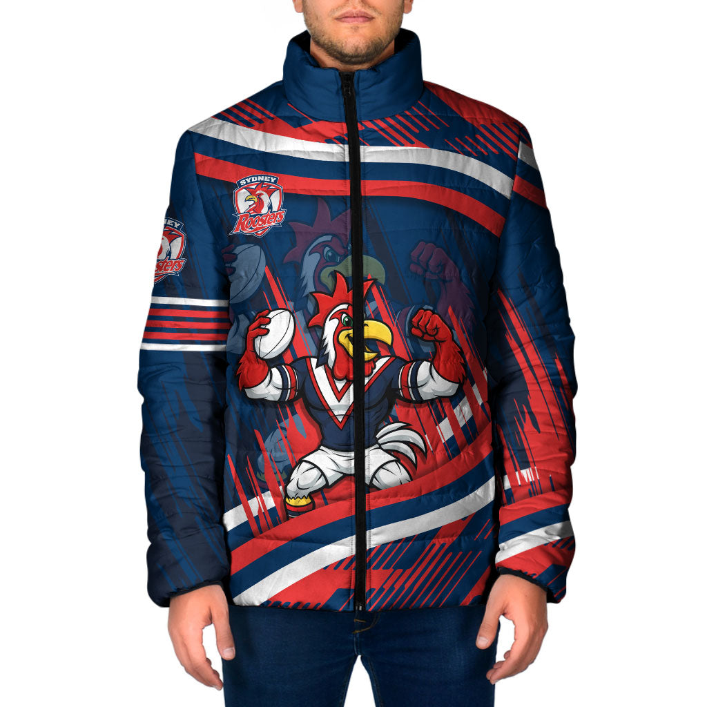 Roosters Rugby Mascot Padded Jacket Fierce Athlete Graphic in Sports Style