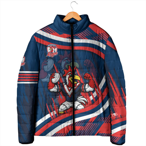 Roosters Rugby Mascot Padded Jacket Fierce Athlete Graphic in Sports Style