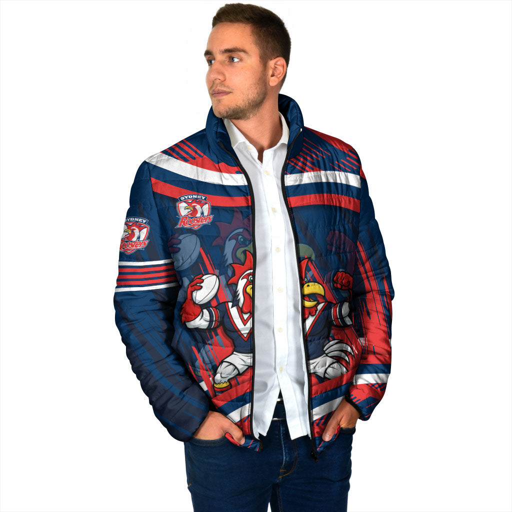 Roosters Rugby Mascot Padded Jacket Fierce Athlete Graphic in Sports Style