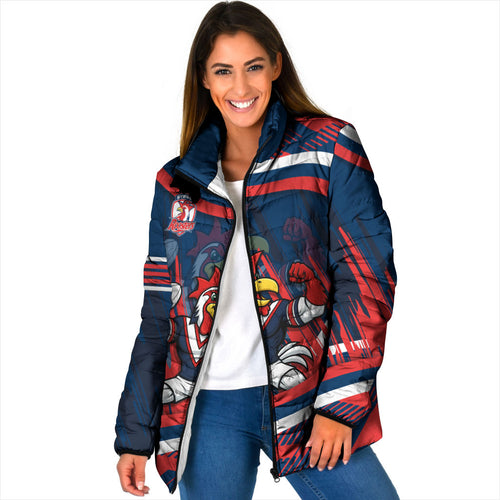 Roosters Rugby Mascot Padded Jacket Fierce Athlete Graphic in Sports Style