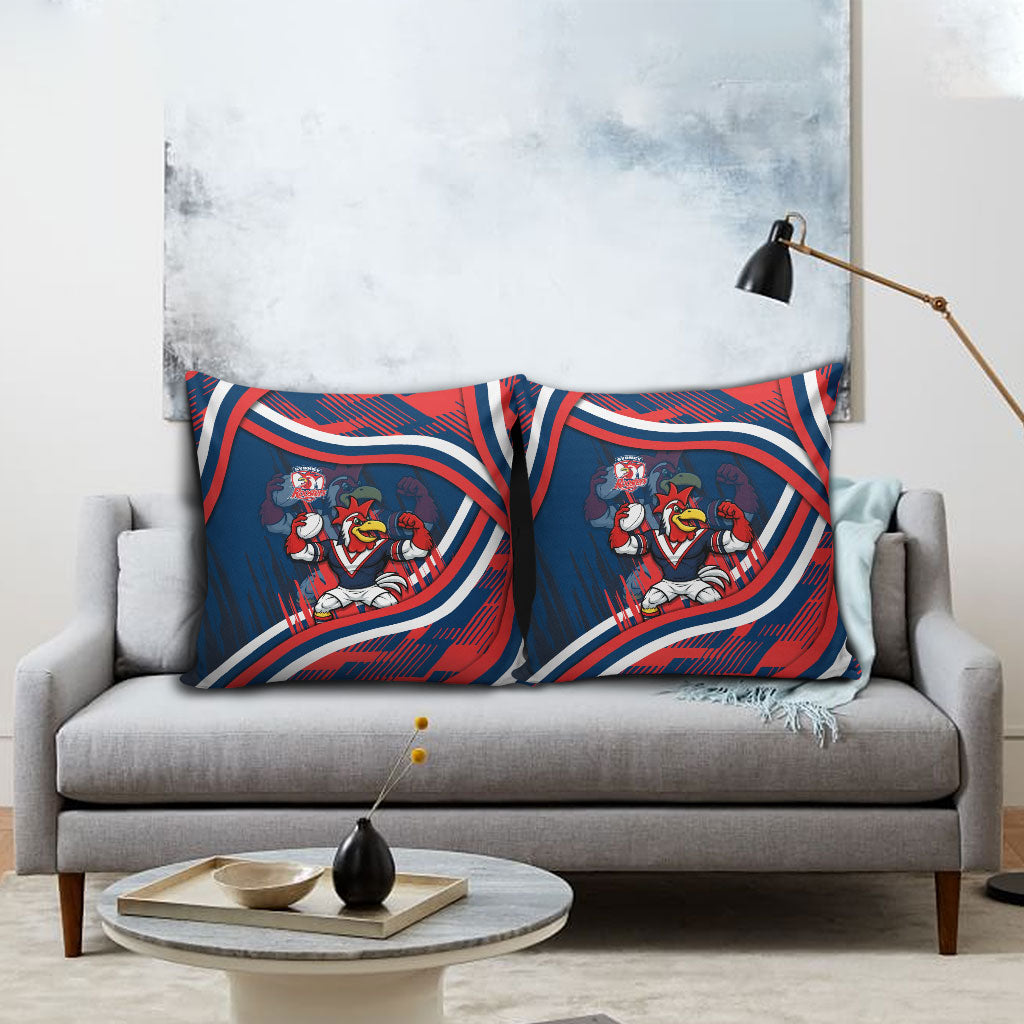 Roosters Rugby Mascot Pillow Cover Fierce Athlete Graphic in Sports Style