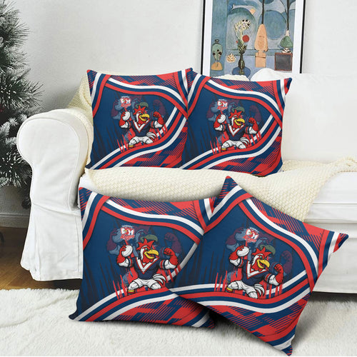 Roosters Rugby Mascot Pillow Cover Fierce Athlete Graphic in Sports Style